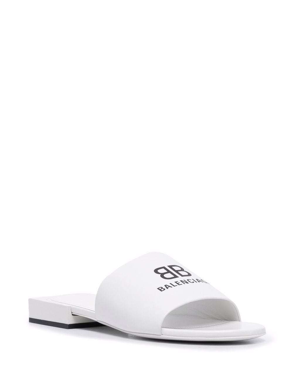 Balenciaga Box Mule Leather Sandals In White