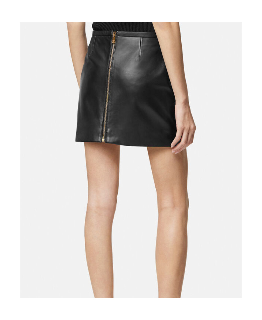 Versace Medusa-embellished Leather Miniskirt In Black