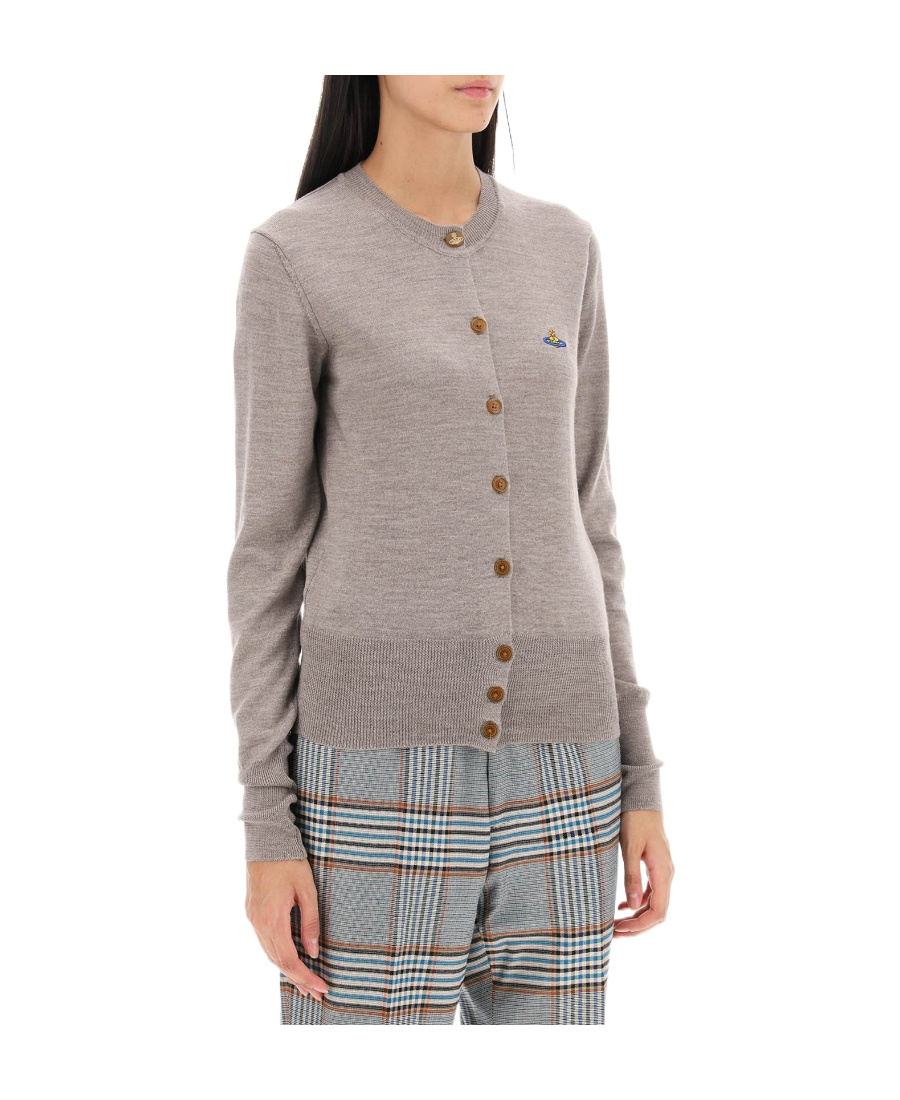 Shop Vivienne Westwood Orb-embroidered Virgin-wool Cardigan In Gray