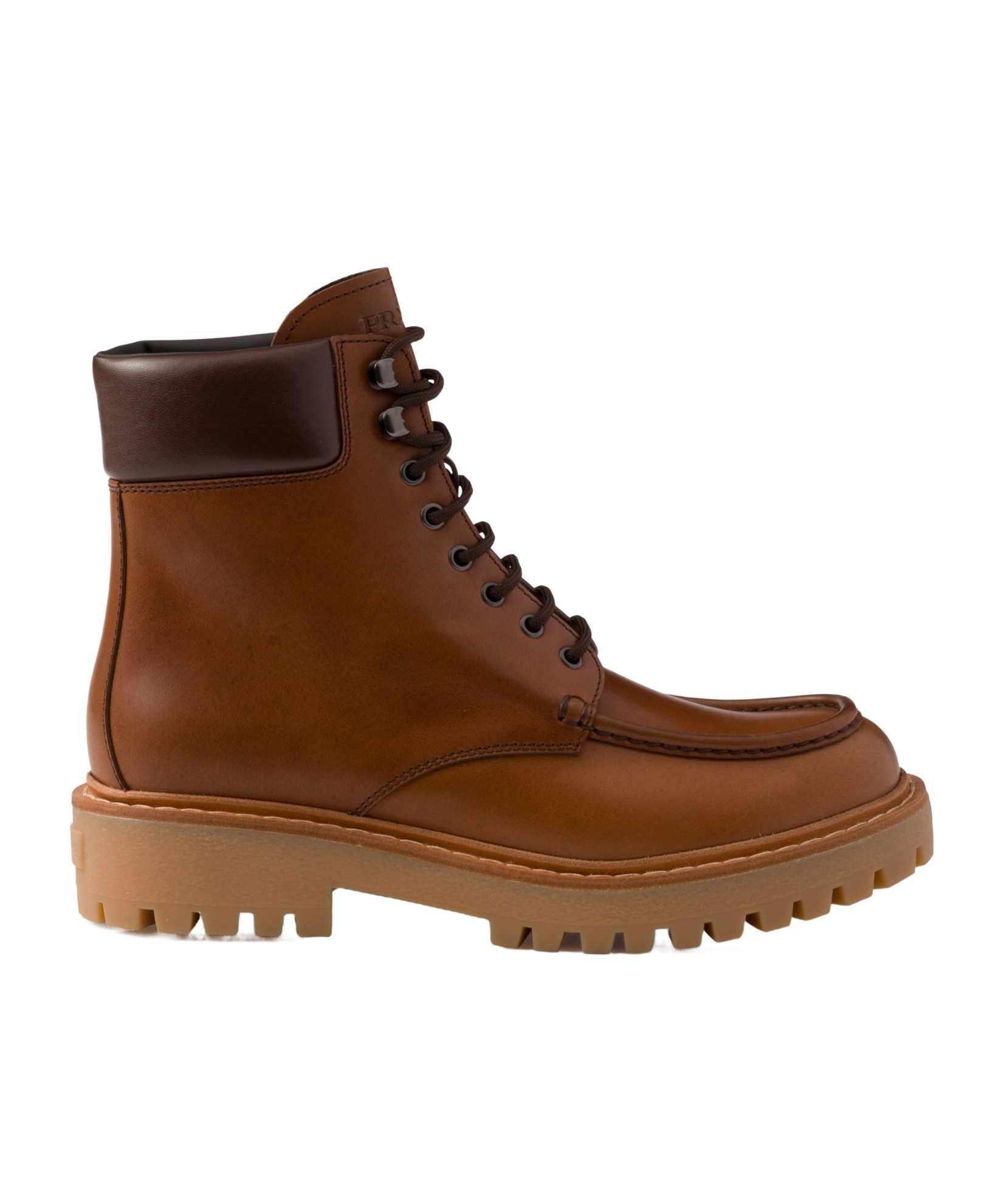 Prada Caramel Leather Ankle Boots In Cognac