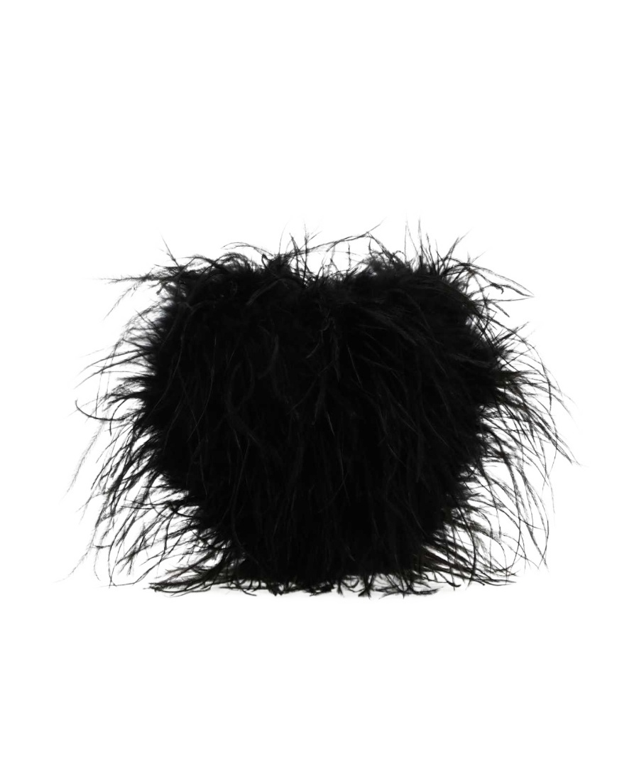 Alexander Wang Heart Feathered Satin Insert Clutch In Black