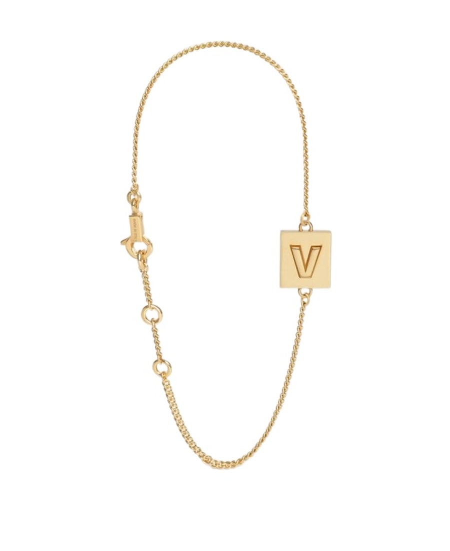 Celine Gold Decorated Brass Letter V Bracelet In Yellow