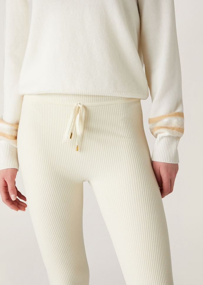 Loro Piana Diavolezza Rib Shearing Wool Leggings In White