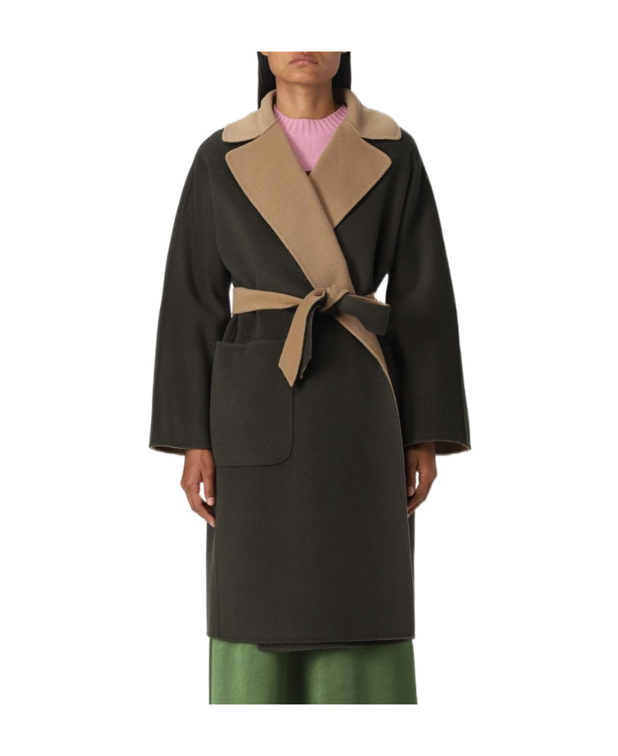 Weekend Max Mara Double-sided Coat With Waist And Long Sleeves In Black
