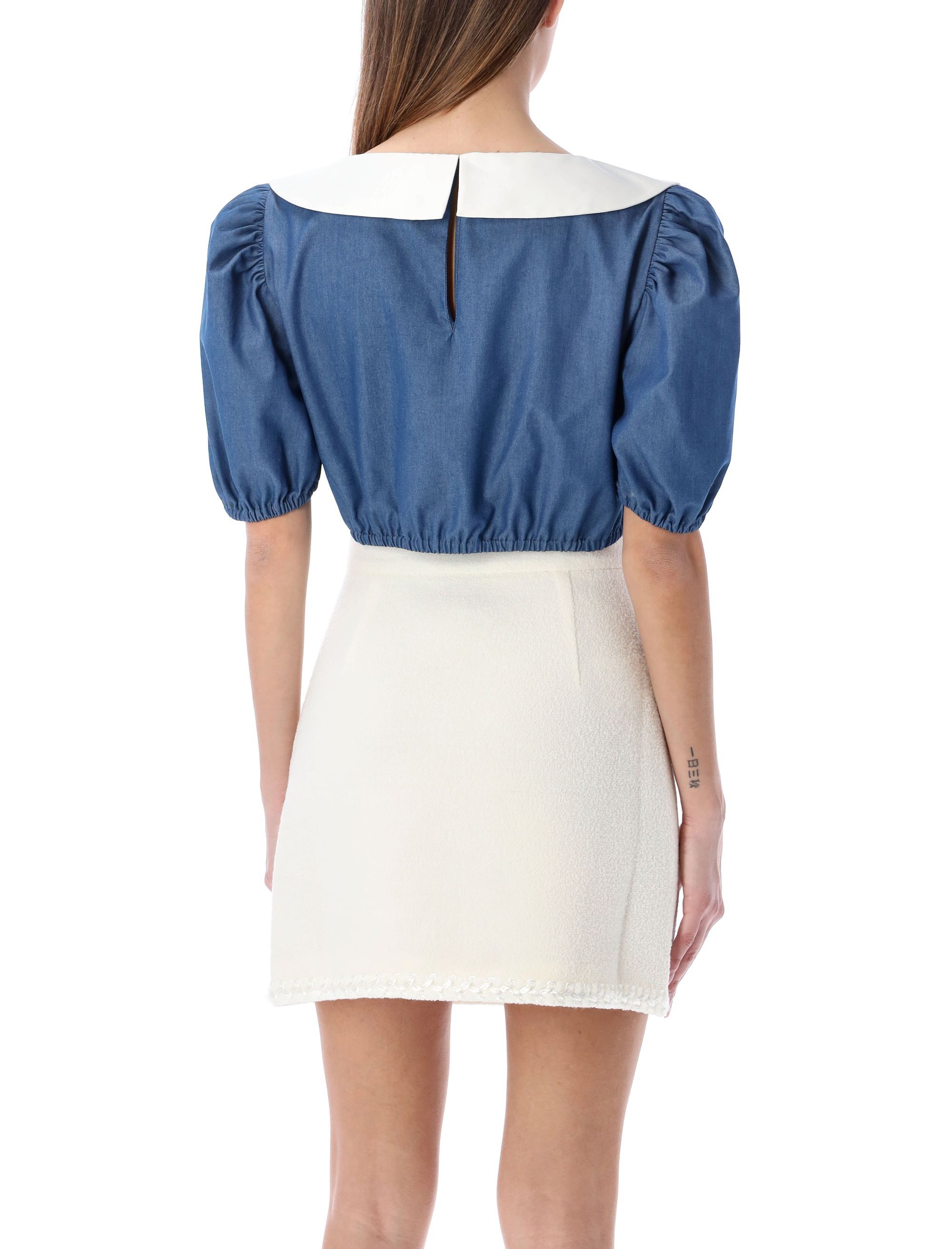 Alessandra Rich Bubble Sleeve Blouse In Blue