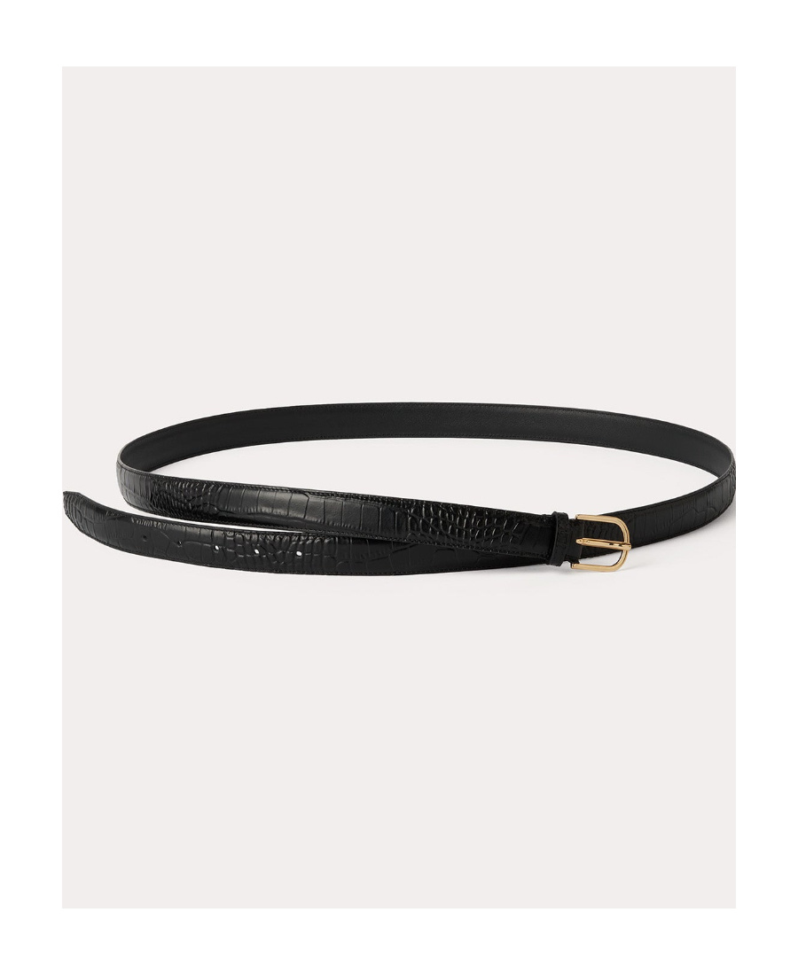 Totême Crocodile-effect Wrap Leather Belt In Black