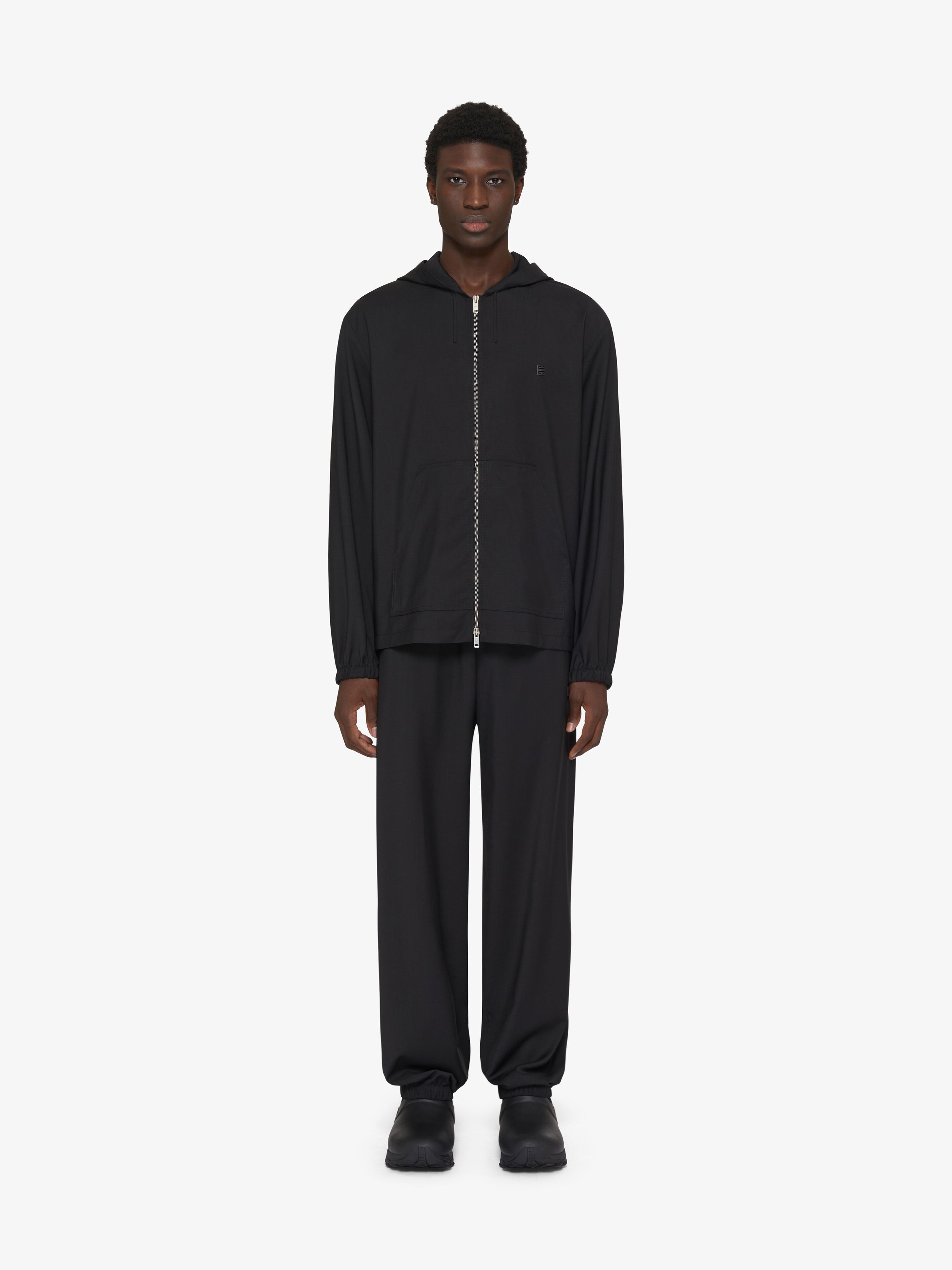 Givenchy Zipped Hoodie In Wool With 4g Detail In Black