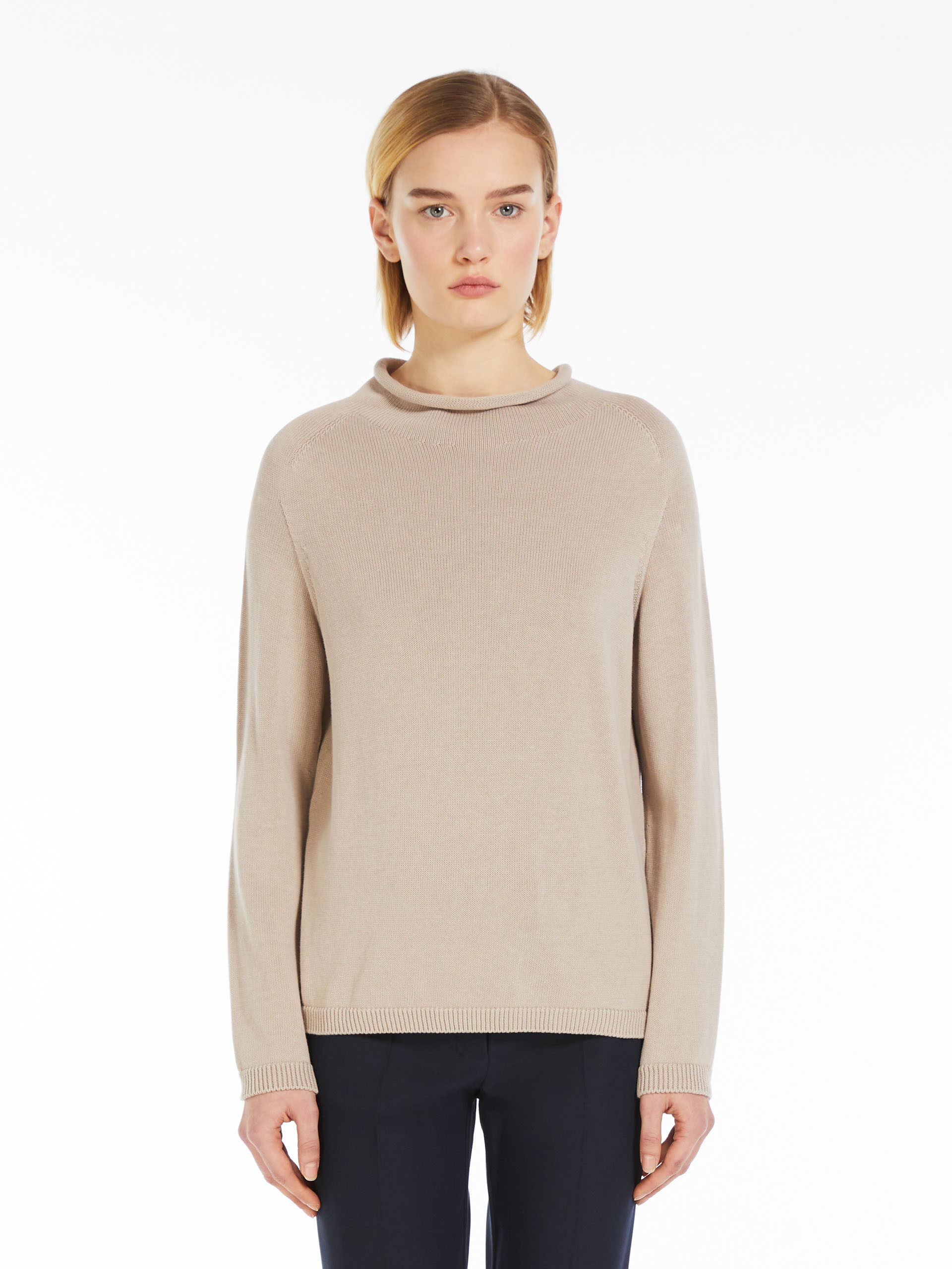 Max Mara High Round Neck Sweater In Nude