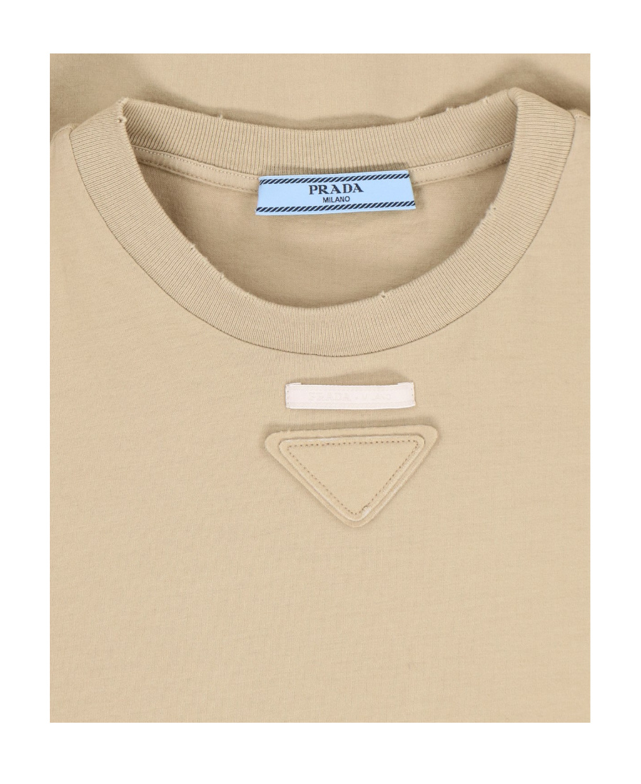 Prada Triangle Patch Crewneck T-shirt In Brown