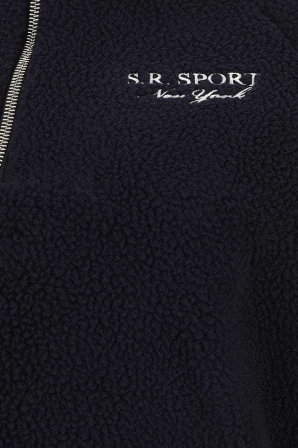 Sporty And Rich Half-zip Fleece Sweatshirt In Black