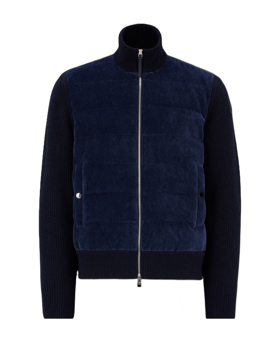 Moncler Logo-patch Zip-up Corduroy Jacket In Blue