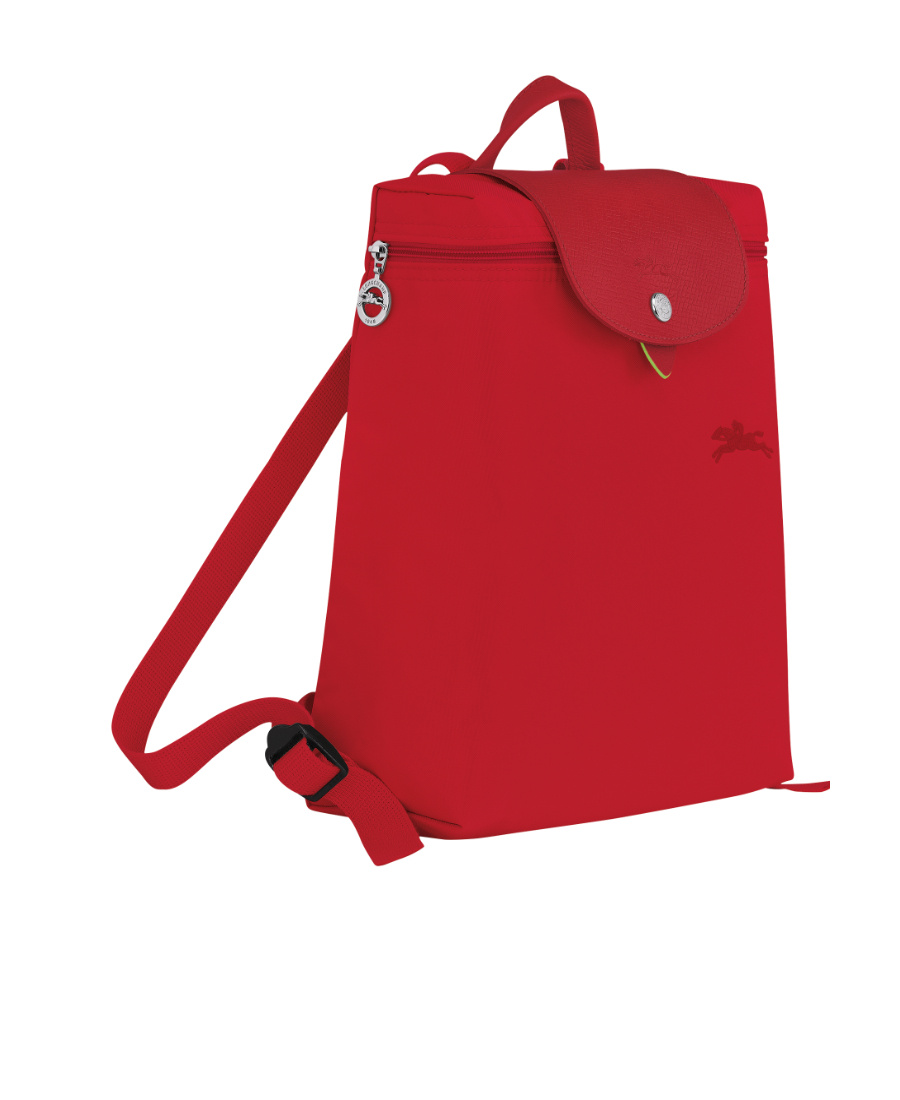 Longchamp Medium Le Pliage Green Backpack In Red