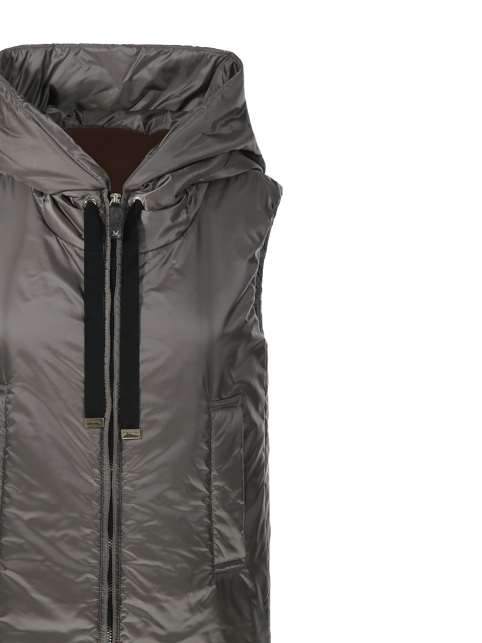 Max Mara Sleeveless Anthracite Jacket With Hood And Quilted Texture In Black