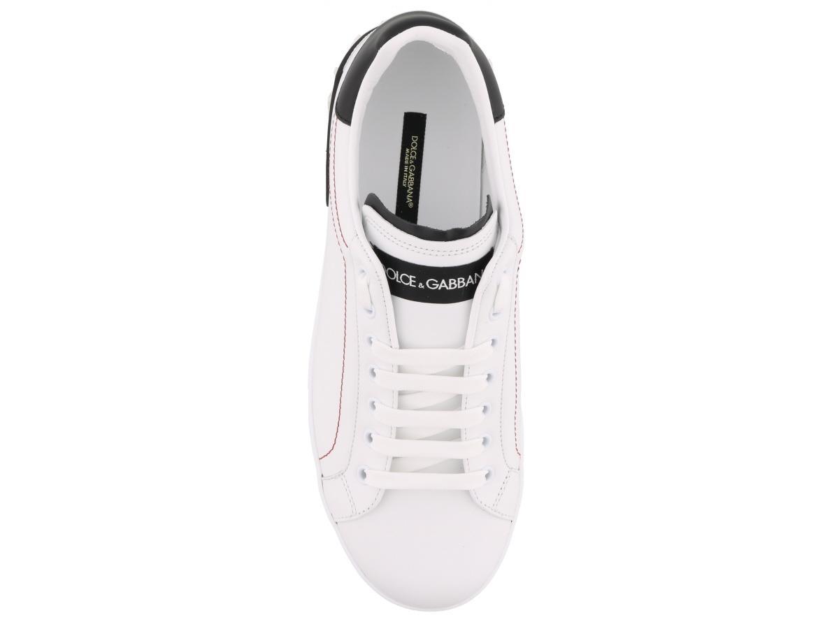 Dolce & Gabbana Portofino Leather Sneakers With Rubberized Logo Shoes In White