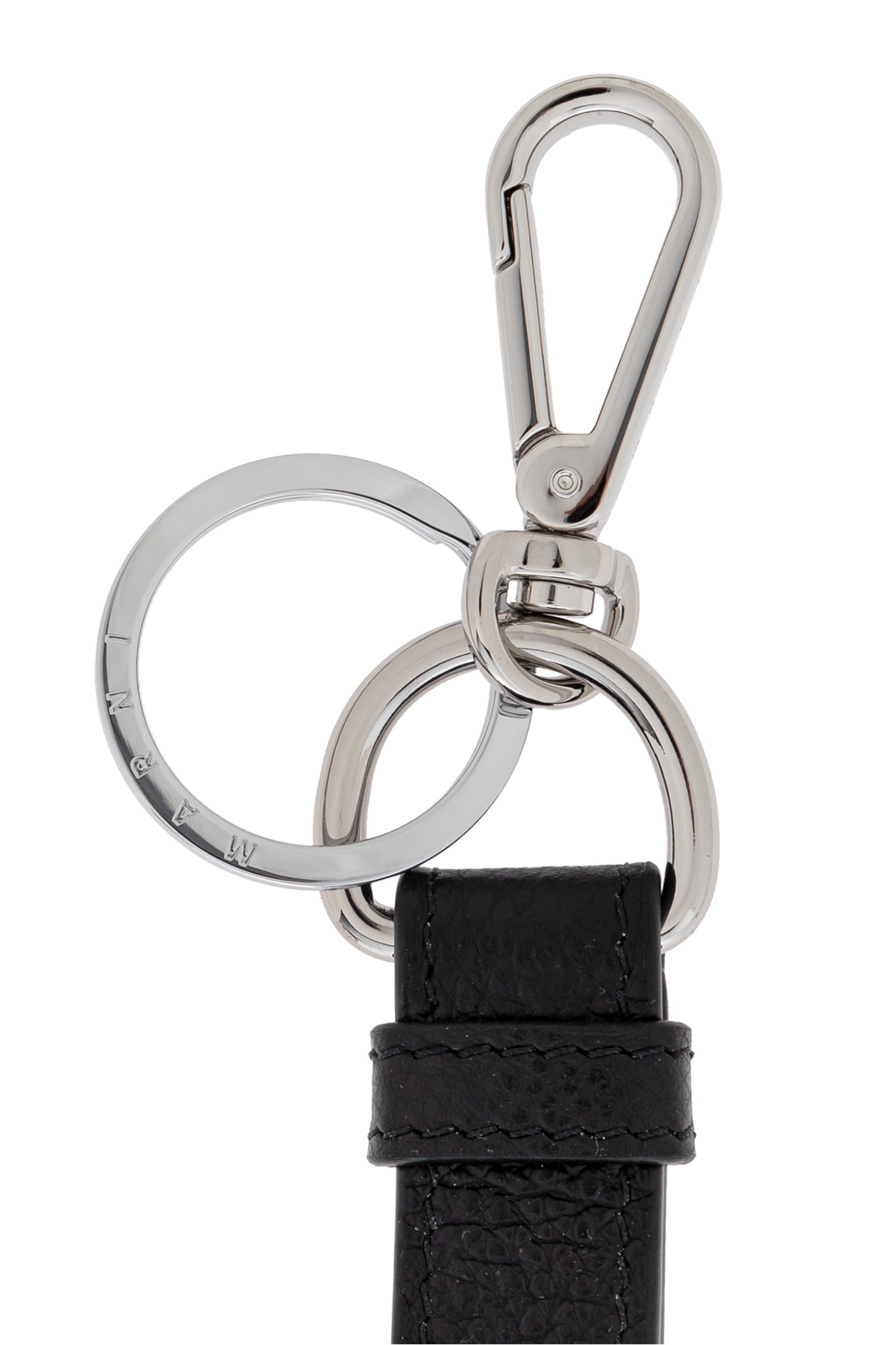 Marni Logo-embroidered Leather Keyring In Black