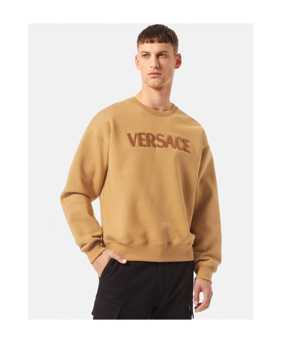 Versace Embroidered-logo Detail Sweatshirt In Nude