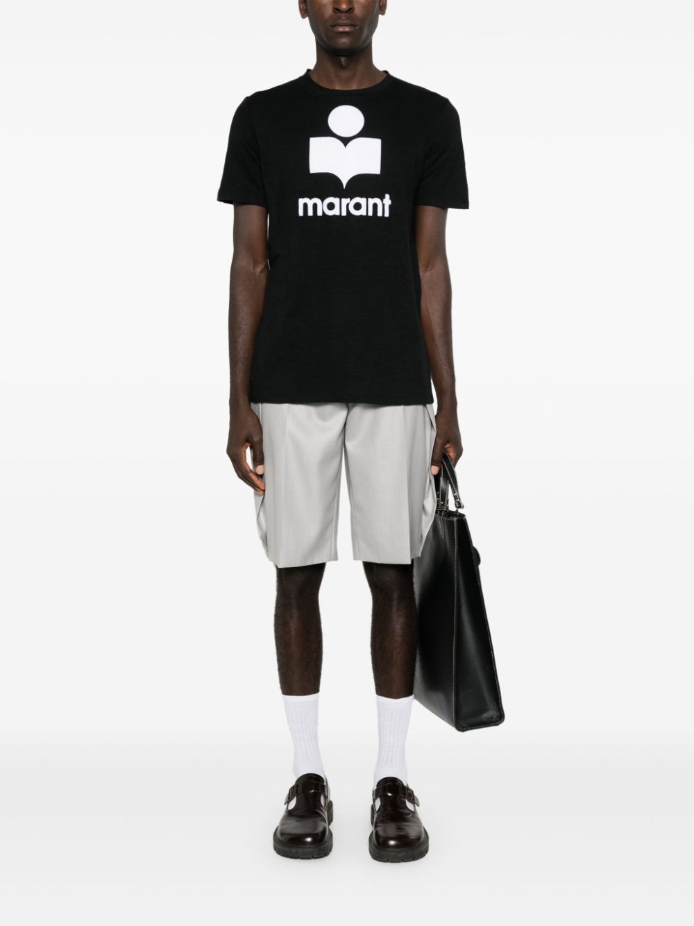 Isabel Marant Linen T-shirt With Iconic Logo Design And Finish In Black
