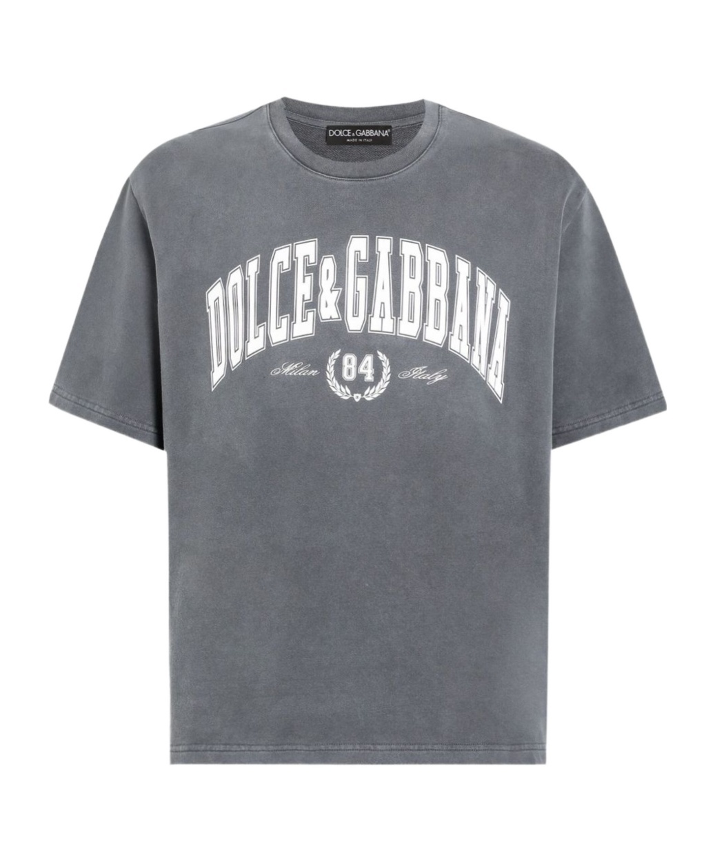 Dolce & Gabbana Men Dark Grey Crewneck T-shirt With Logo Lettering Print On The Front In Cotton Man In Gray