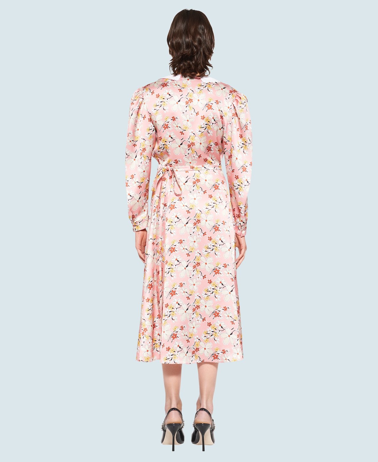 Miu Miu Sable Satin Dress With Floral Print In Pink