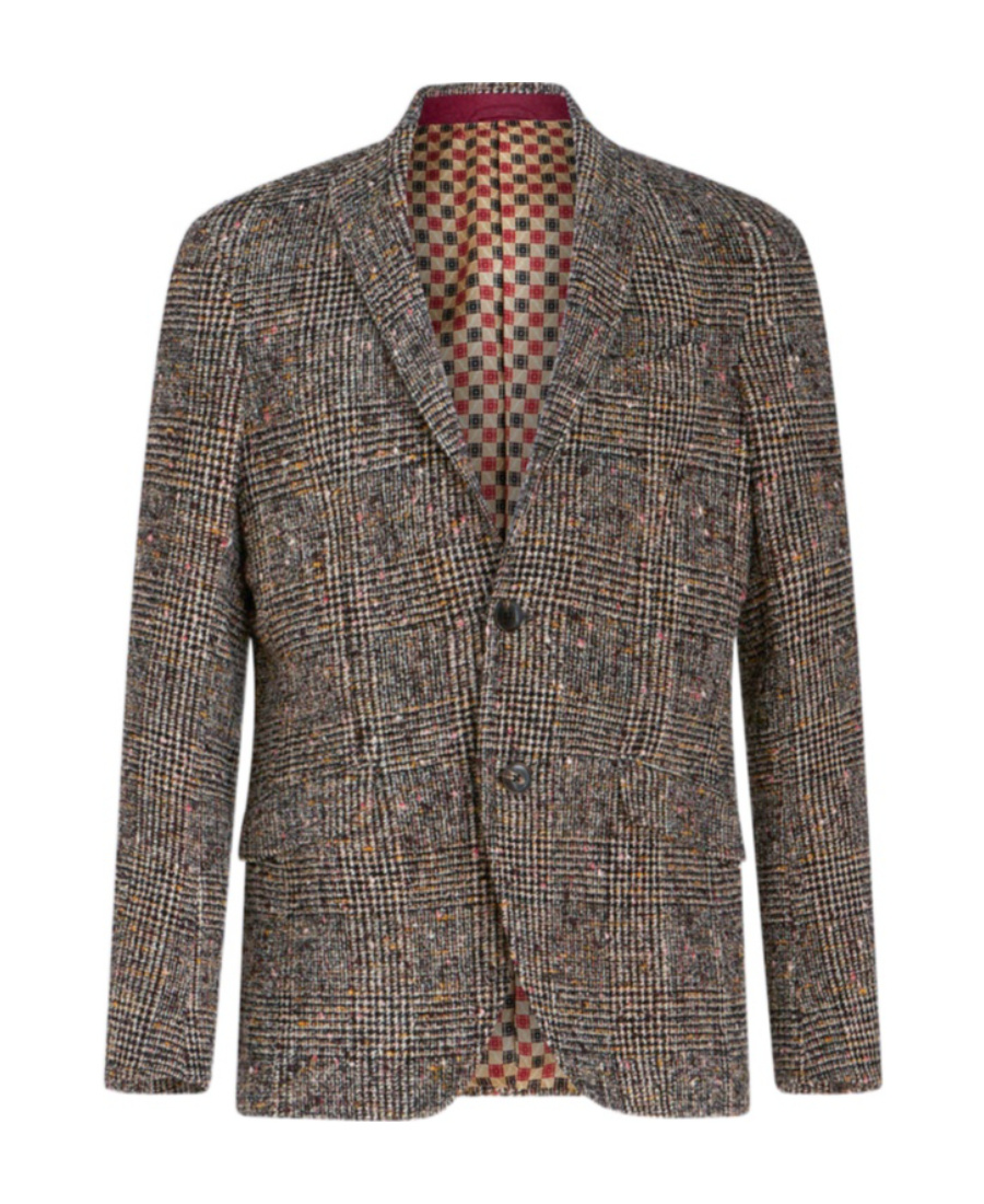 Etro Check Pattern Notch Lapel Jacket With Front Pockets In Brown