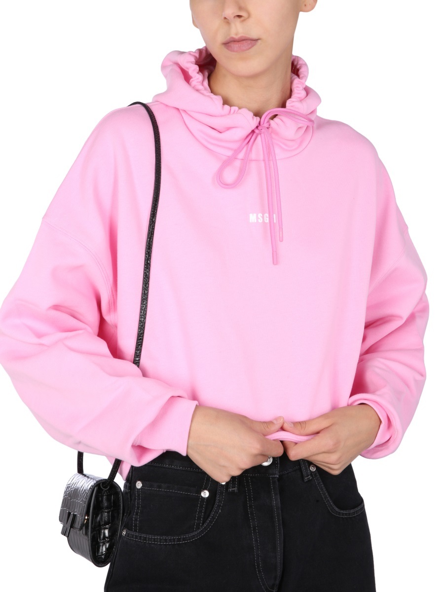Msgm Logo Printed Drawstring Hoodie In Pink