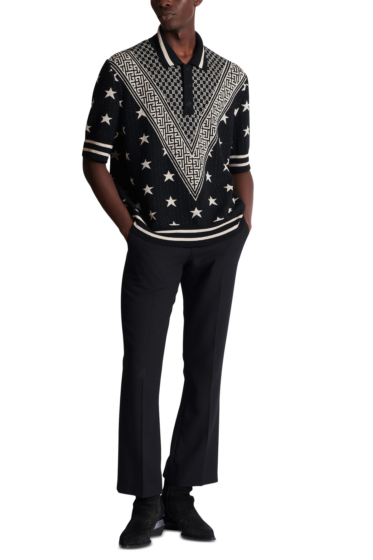 BALMAIN STAR PATTERN POLO SHIRT