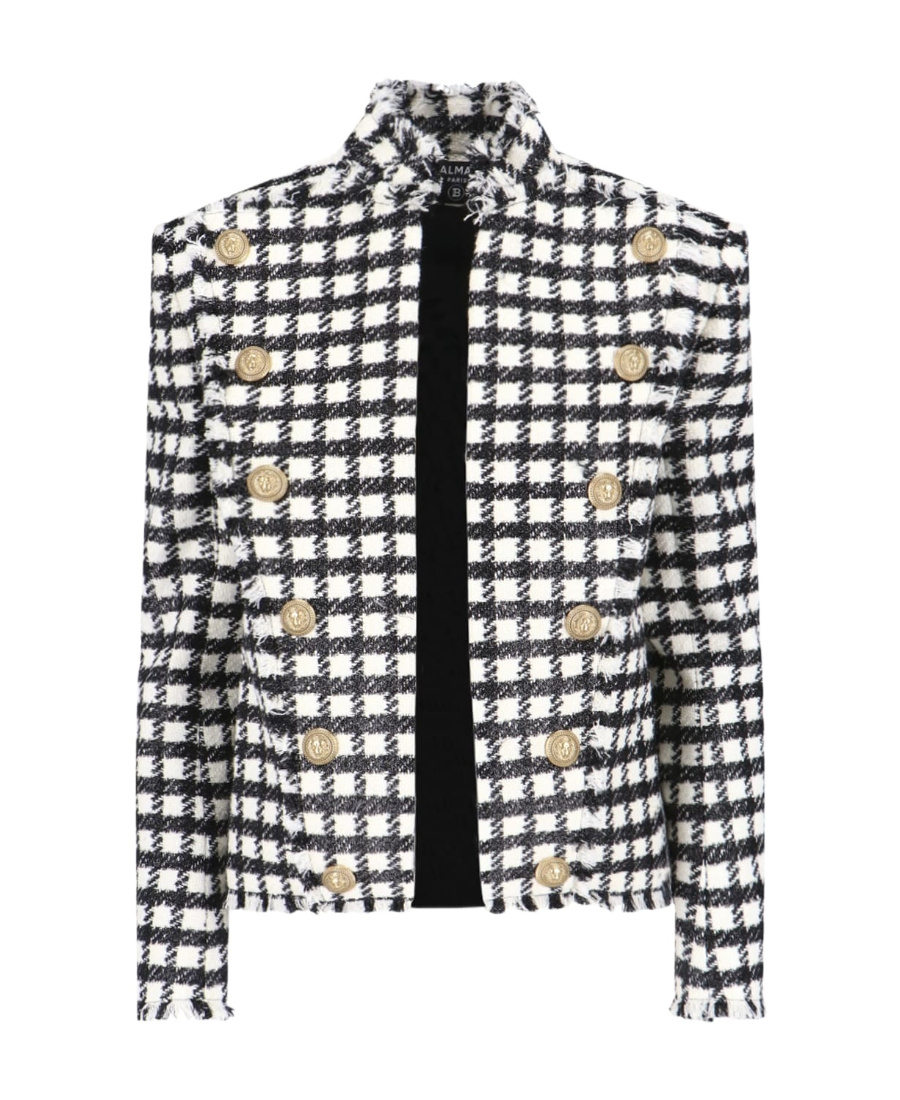 Balmain Button-embellished Checked Jacket In Black