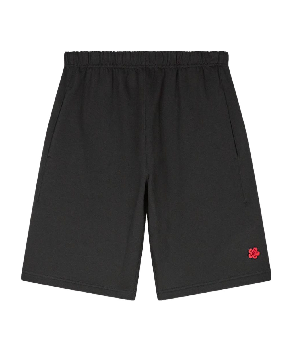 Kenzo Bermuda Cotton Elastic Waistband Shorts In Black