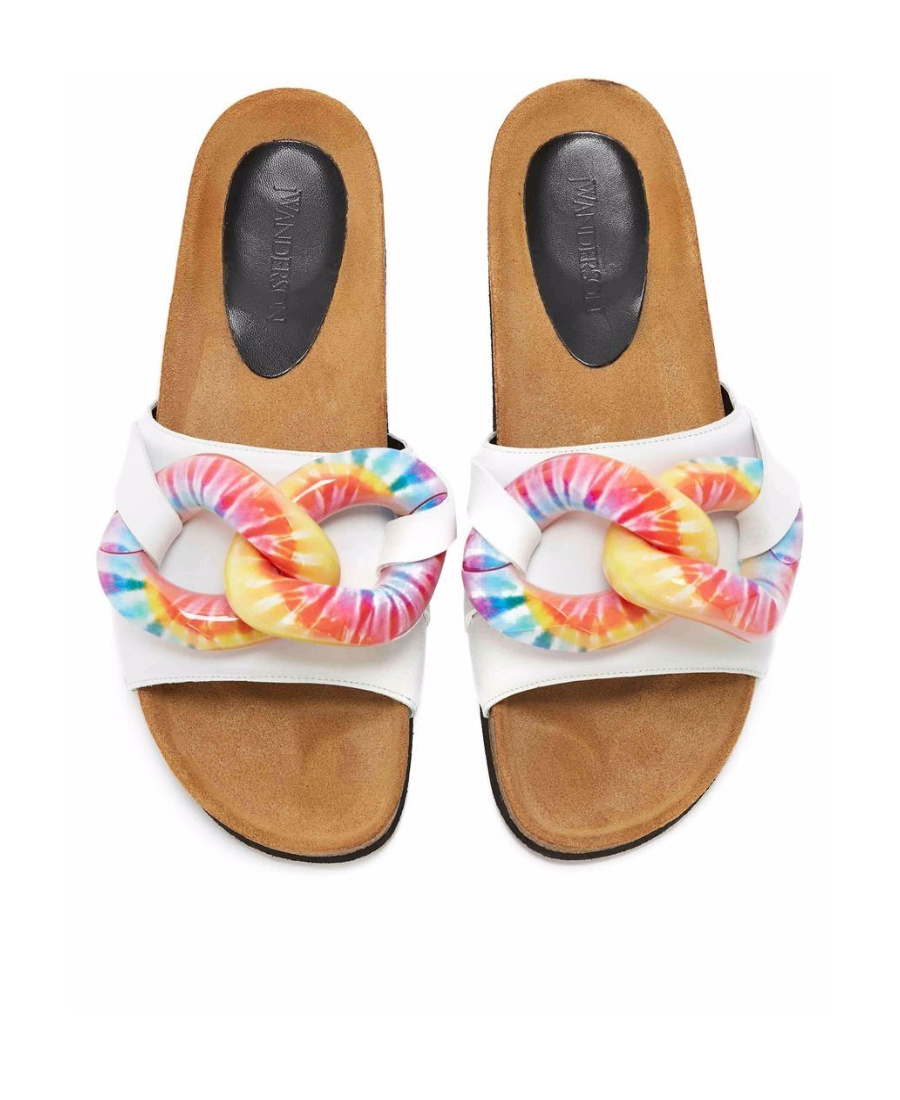 Jw Anderson Chain-embellished Leather Slides In White