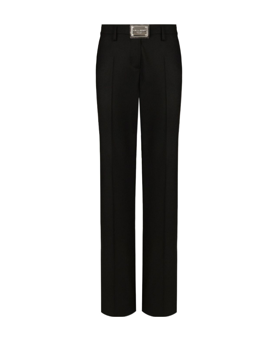 Dolce & Gabbana Flared Flannel Pants With Logo Tag In Black