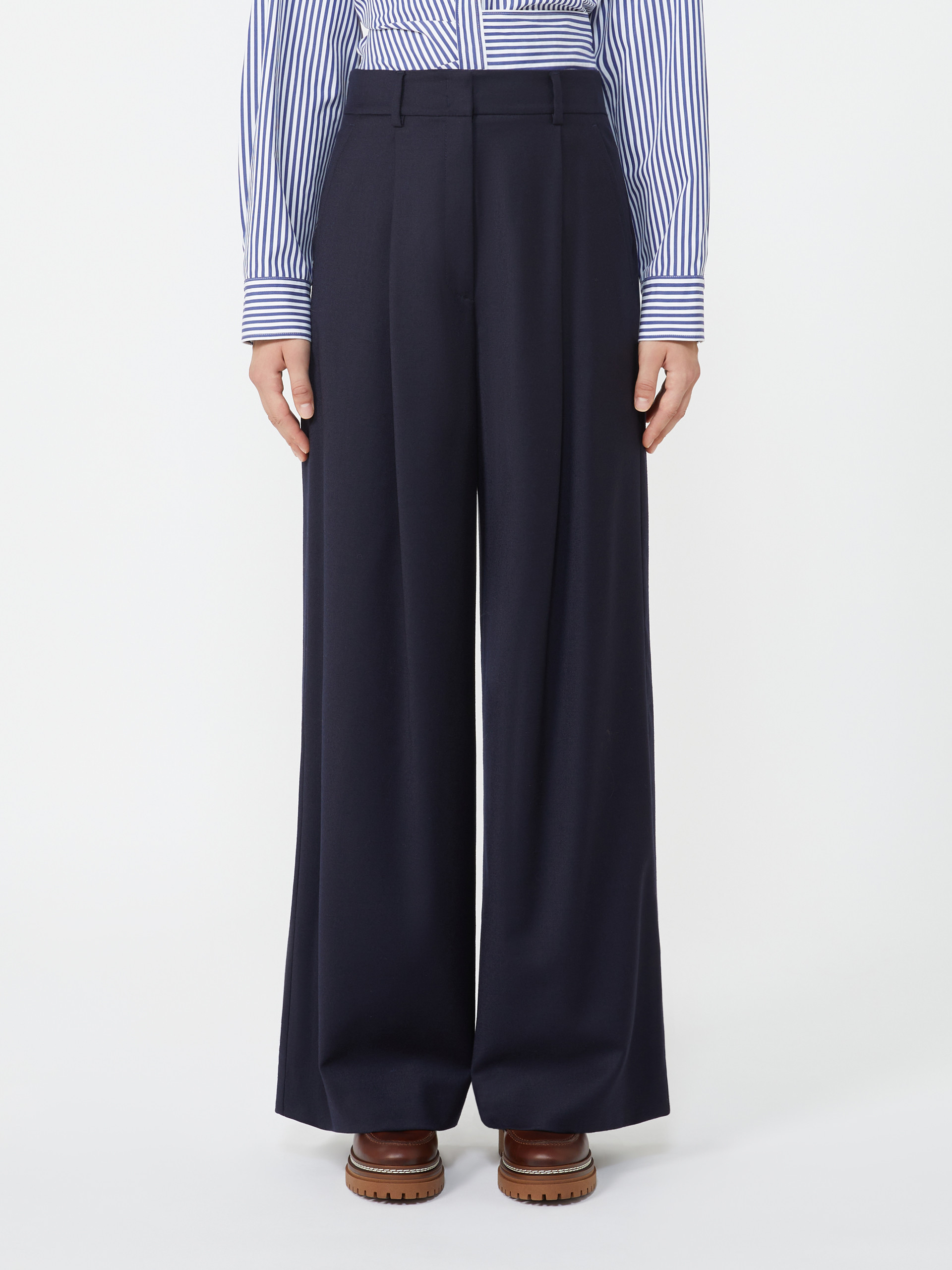 Weekend Max Mara Wool Flannel Wide-leg Pants In Blue