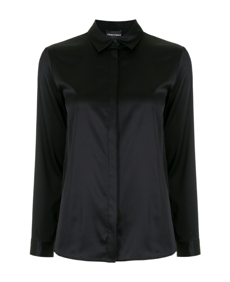 Shop Emporio Armani Long-sleeve Silk Shirt In Black