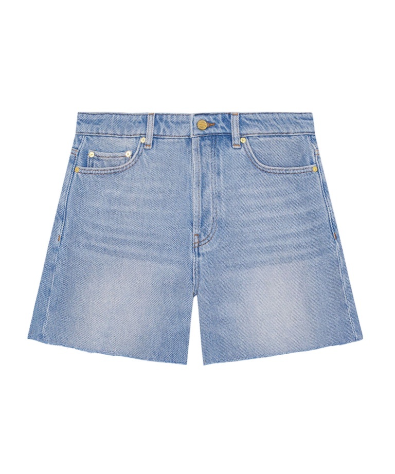 Ganni Raw-cut Denim Shorts In Blue