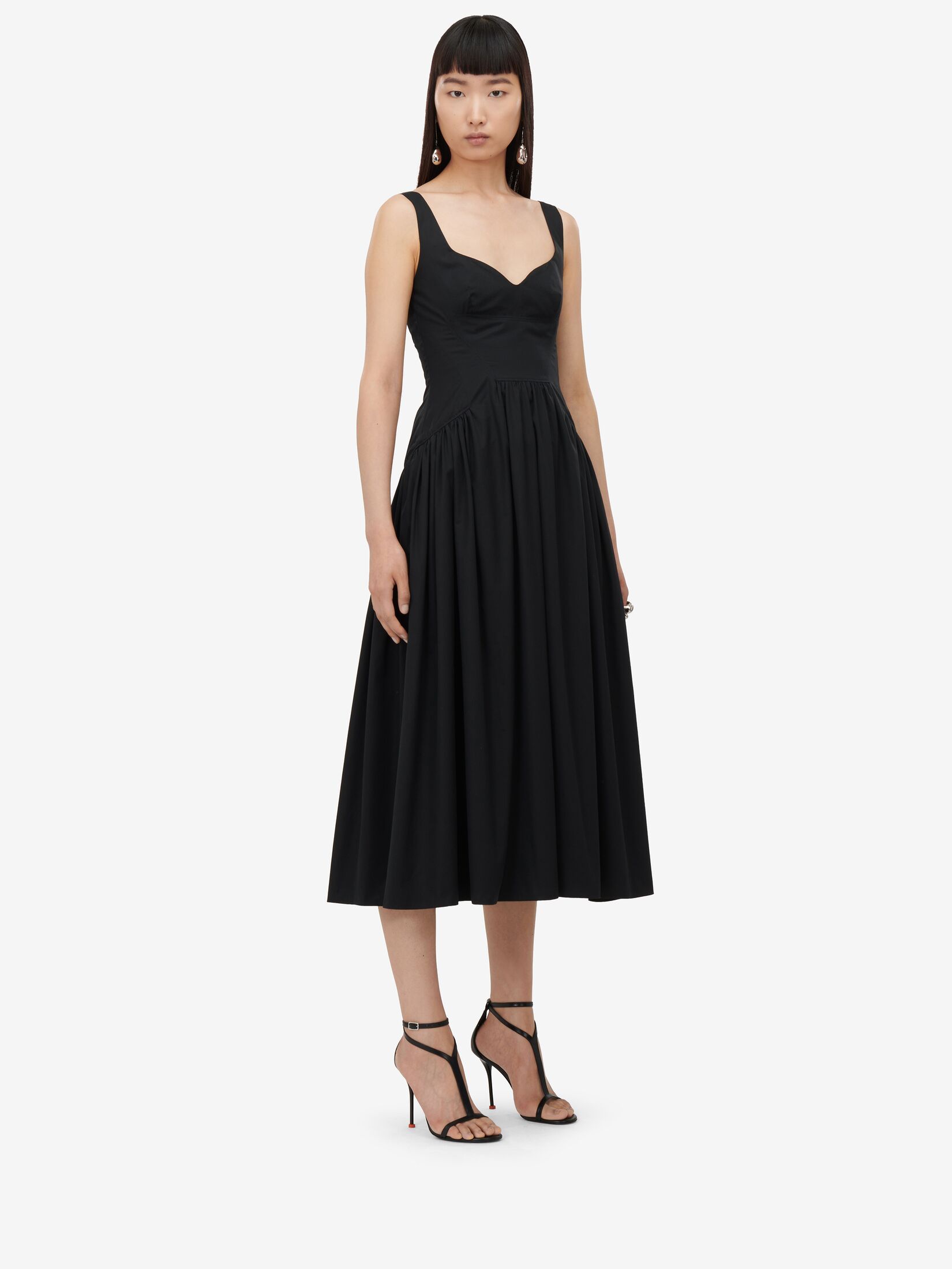 Alexander Mcqueen Black Sweetheart-neck Midi Dress In Black