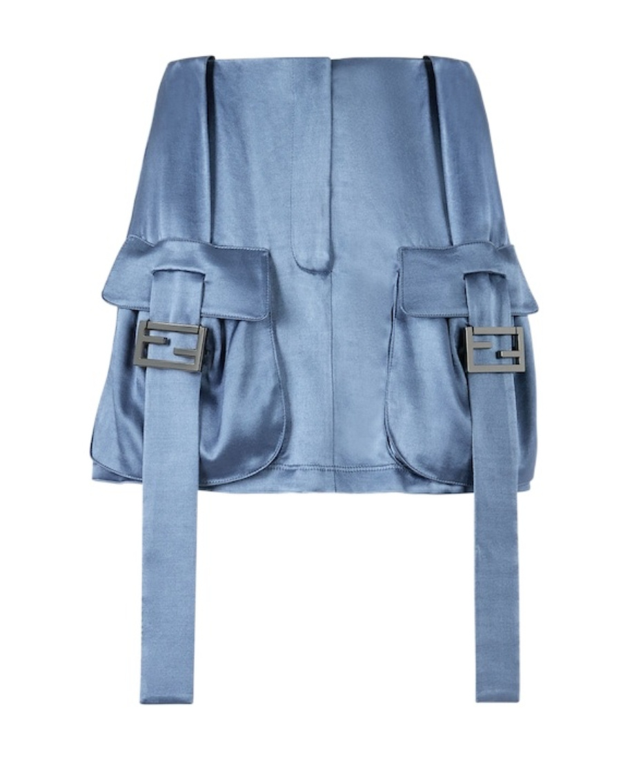 Fendi Cargo Pockets Satin Mini Skirt In Blue