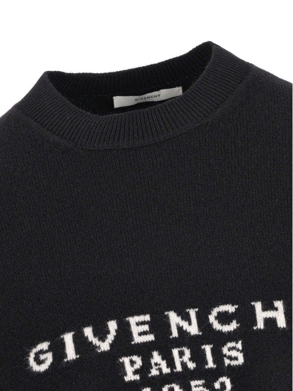 Givenchy Wool Blend Crew Neck Sweater With Ribbed Cuffs And Hem In Black