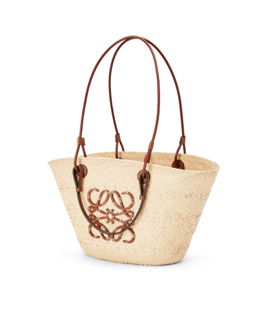 Loewe Anagram Basket Medium Bag In Iraca Palm And Calfskin In Nude