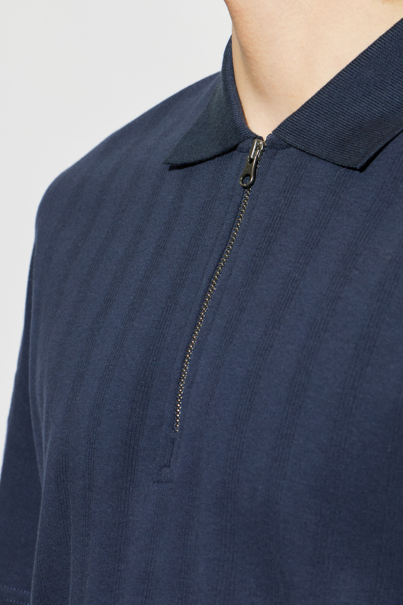 Samsoe & Samsoe Samsoe Samsoe Cotton Zip-up Saolli Polo Shirt In Blue