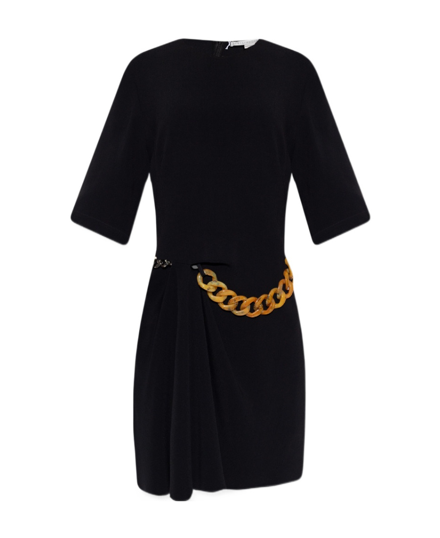 Stella Mccartney Chain-detail Draped Mini Dress In Black