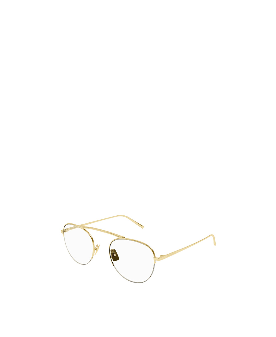 Saint Laurent Logo-engraved Round-frame Glasses In Yellow