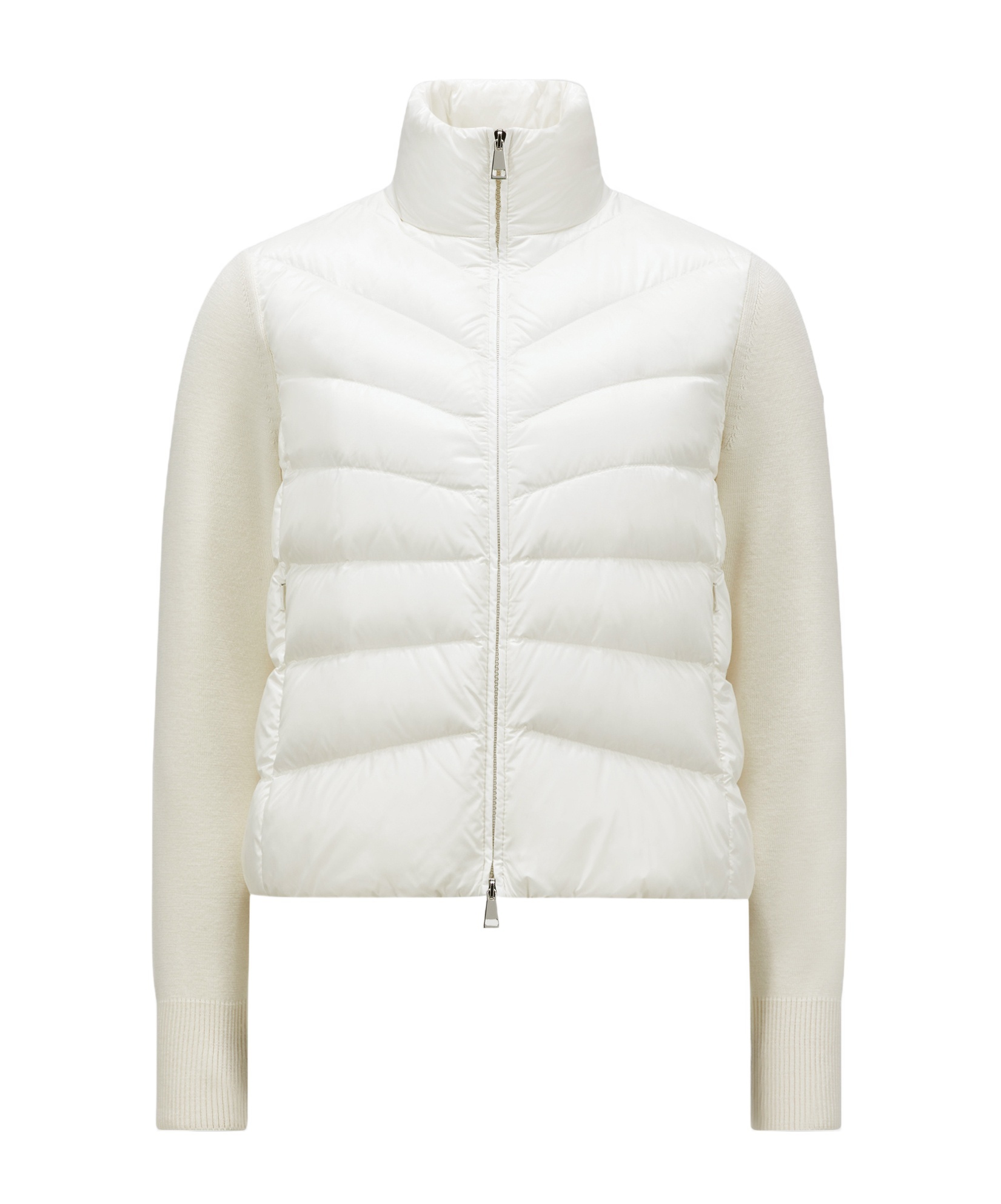 Moncler Logo Patch Padded Knit Cardigan In White