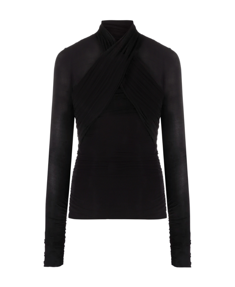 Saint Laurent Semi-sheer Roll-neck T-shirt In Black