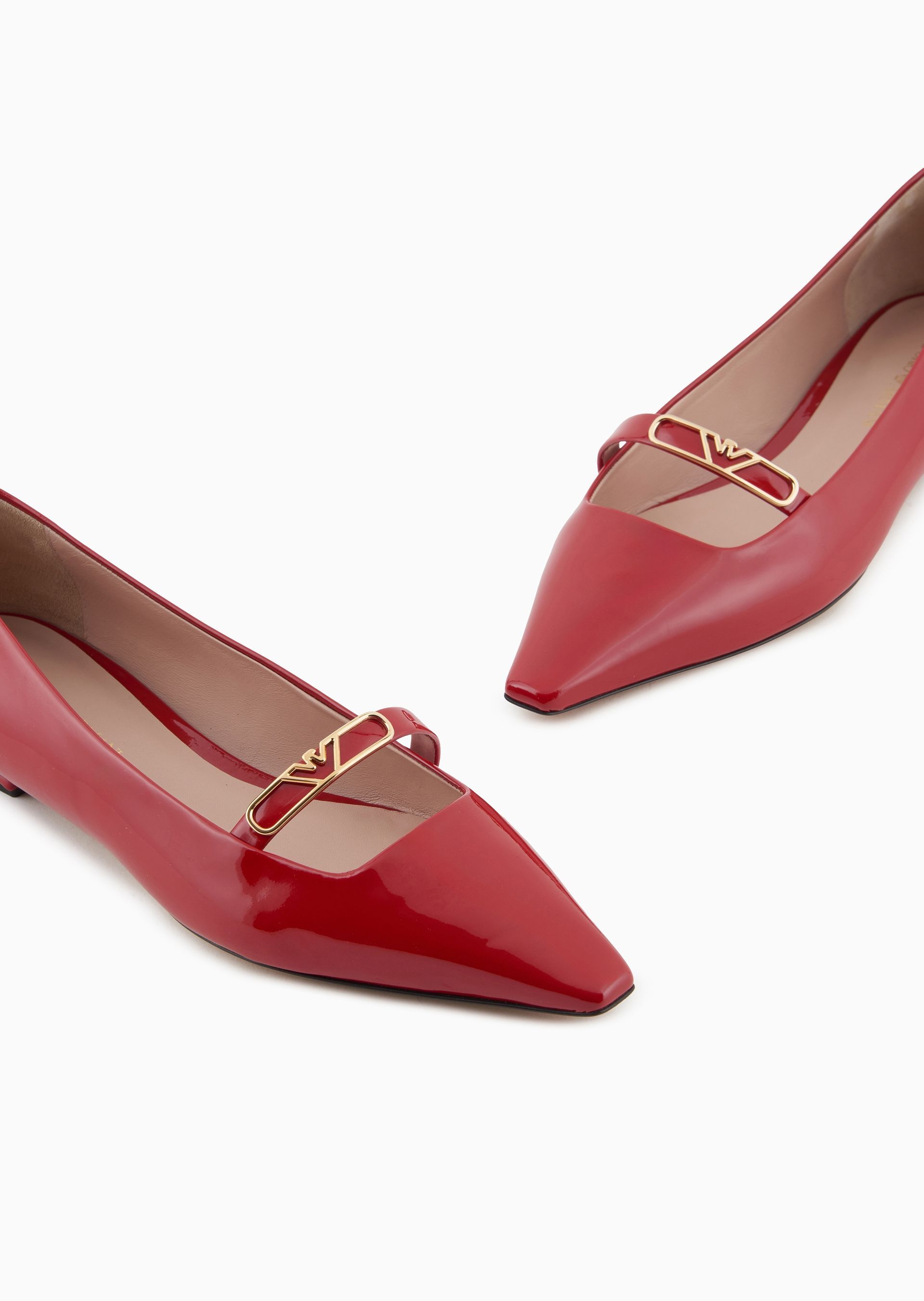 Emporio Armani Pointed-toe Ballerinas In Patent Leather With An Eagle Plate In Red