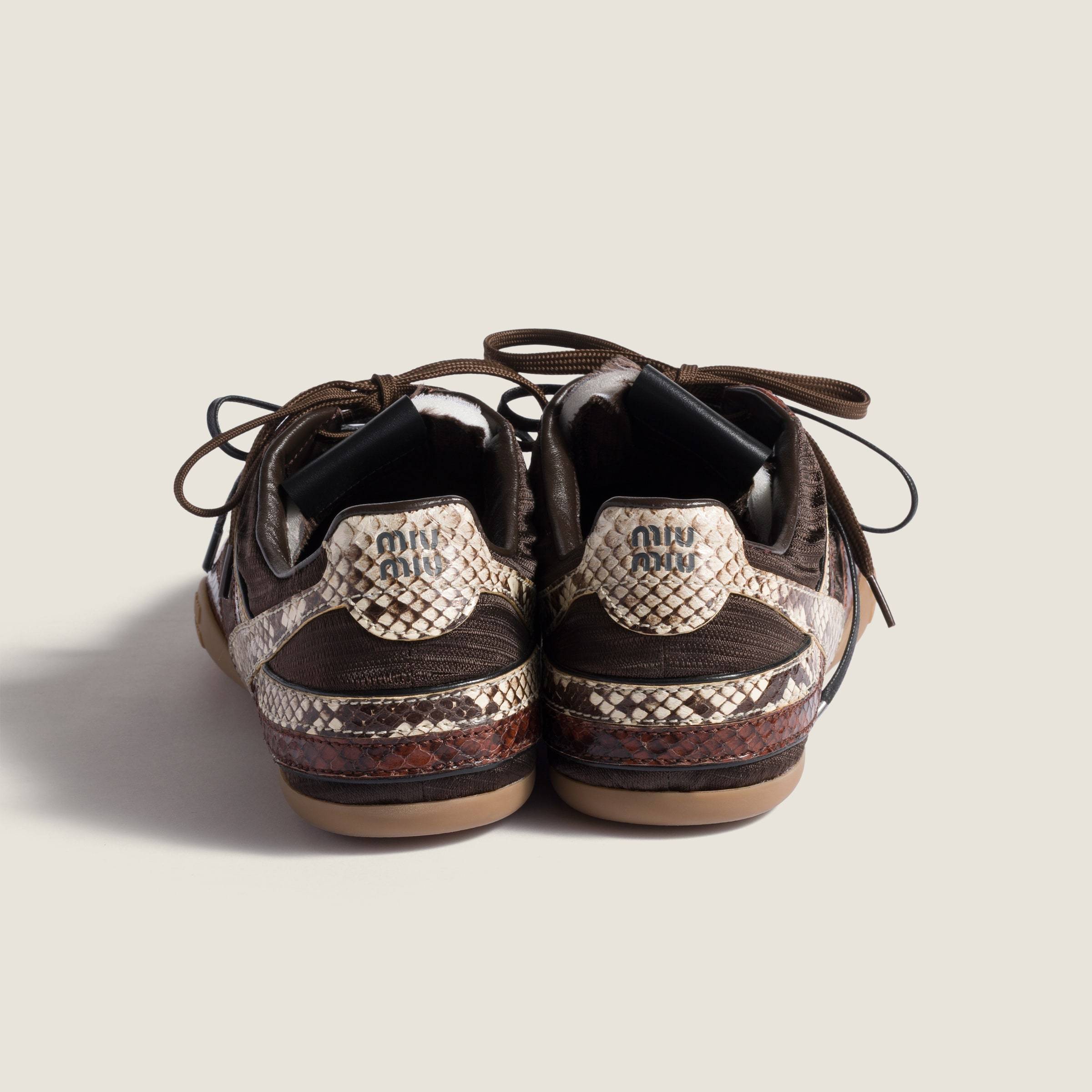 Miu Miu Gymnasium Technical Fabric And Python-print Ayers Leather Sneakers In Multi