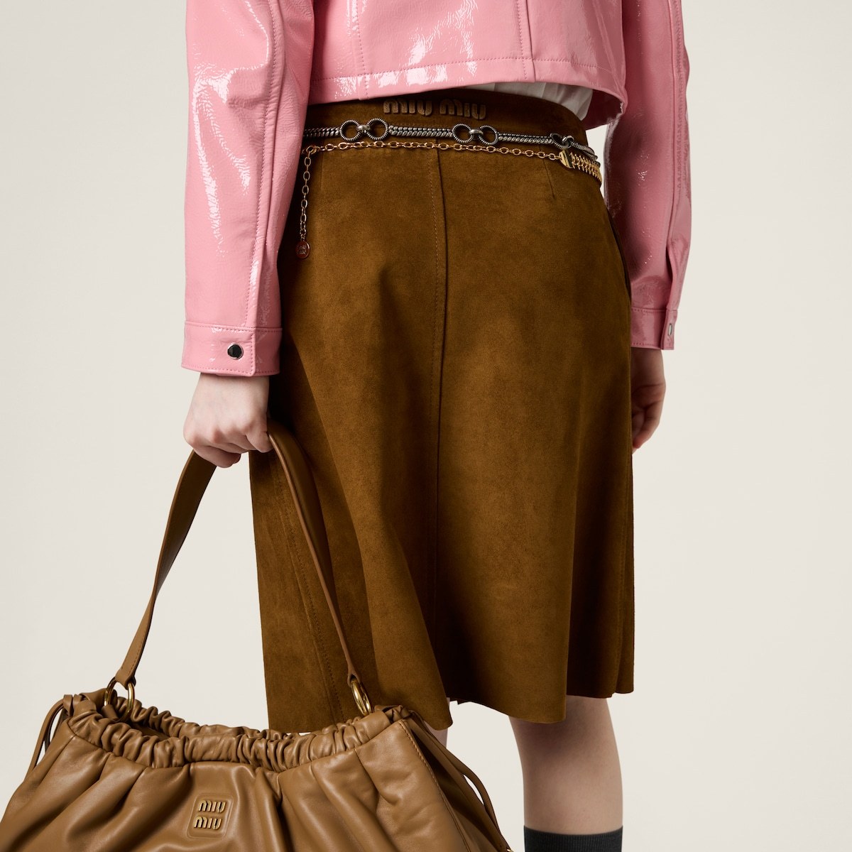 Miu Miu Suede Wraparound Skirt In Brown