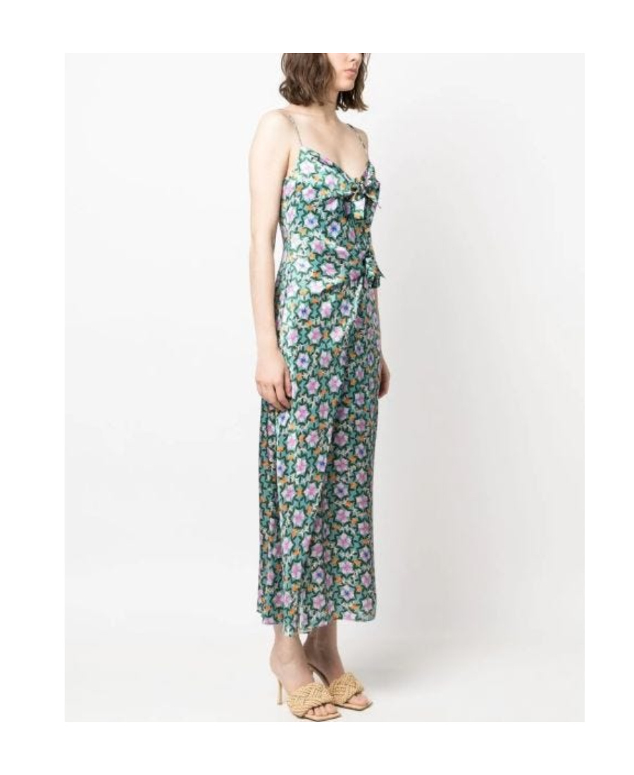 Shop Saloni Floral-print Silk Midi Dress In Green