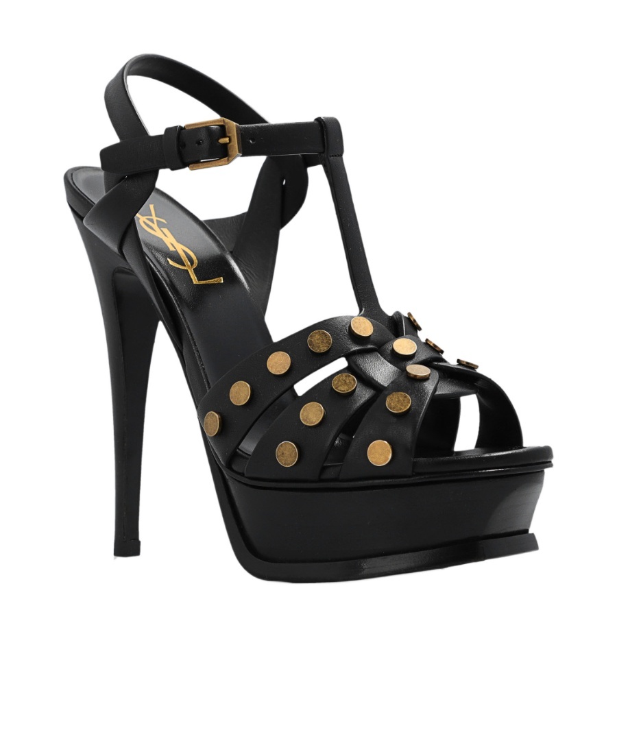 Saint Laurent Black Tribute Sandals With Studs And Platform For Women In Black