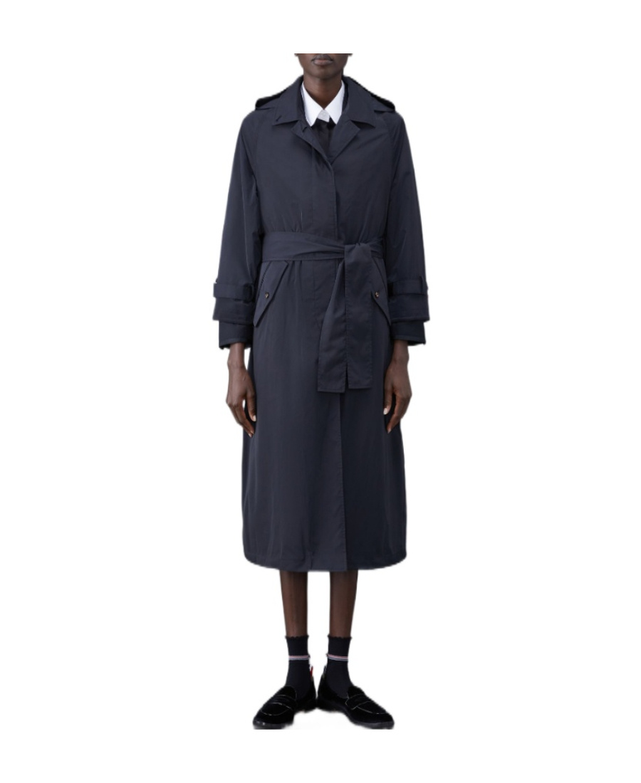 Thom Browne Belted Single-breasted Coat In Black