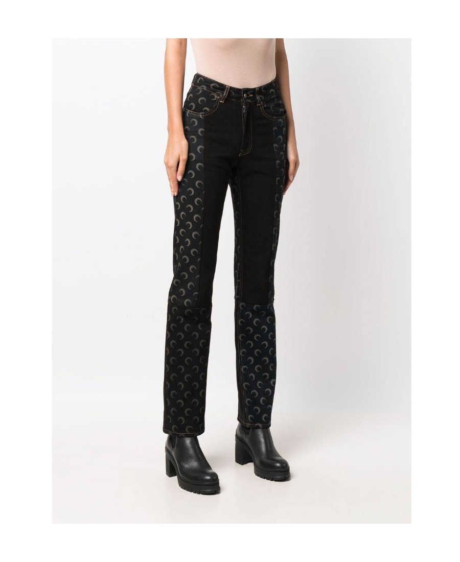 Marine Serre Printed Regenerated High-rise Slim Jeans In Black