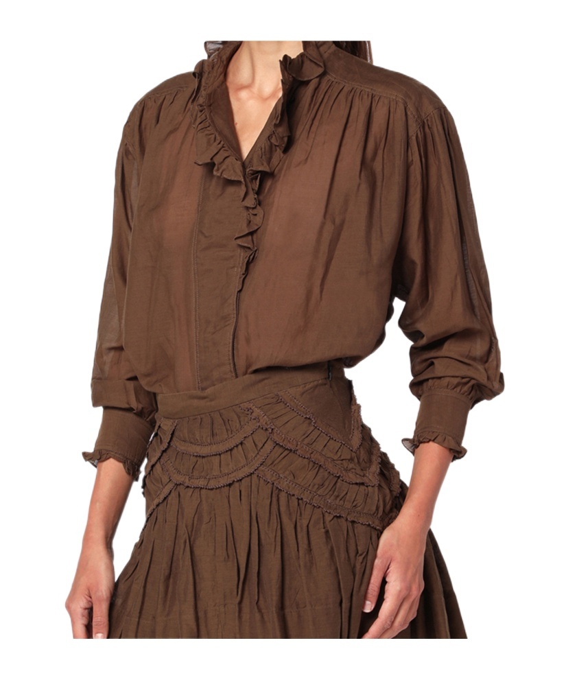 Isabel Marant Étoile Kaki Pamias Shirt With Ruffles In Brown